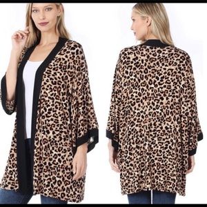Leopard Print Contrast Trim Kimono Cardigan, M, NWT